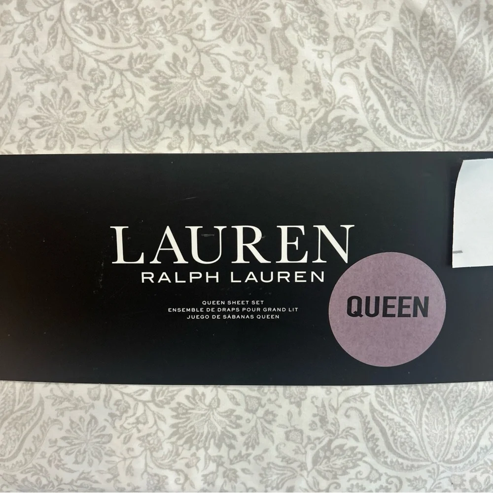 Lauren Ralph Lauren Lotus Leaf Floral Printed QUEEN Sheet Set Gray